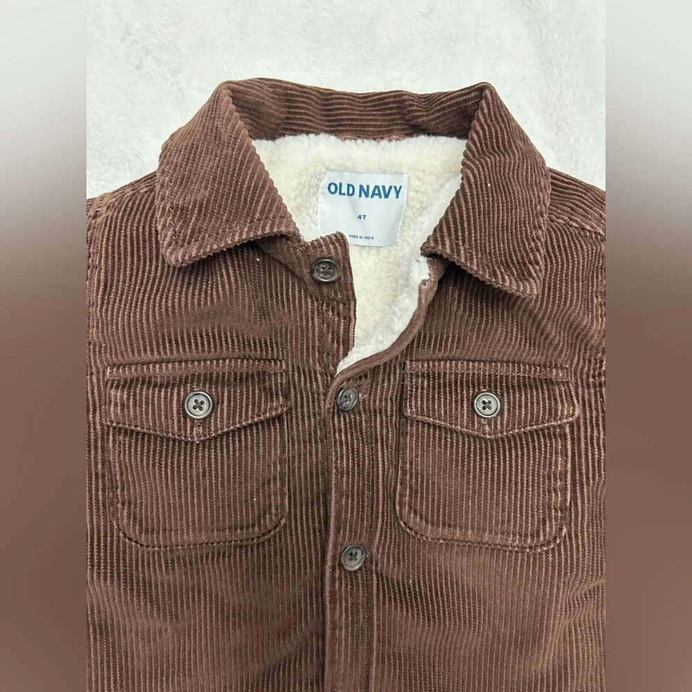 Old Navy 4T Kids Brown Corduroy Jacket Sherpa Lined Collared Button Up Shacket